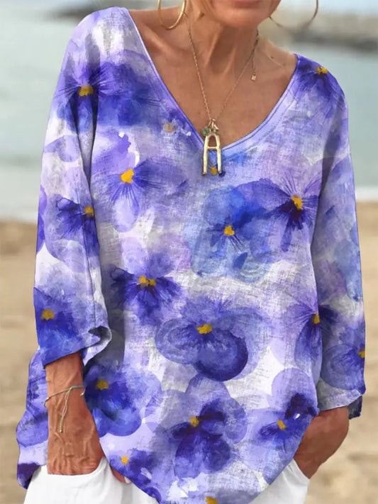 Women’s Purple Floral Alzheimer Awareness Printed Top As picture / S
