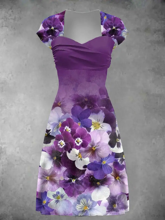 Women’s Purple Floral Print Casual Dress Purple / S