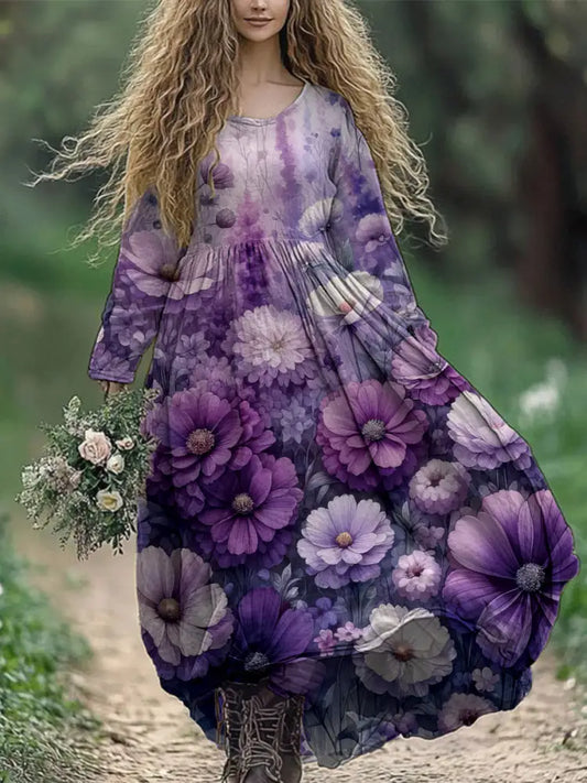 Women’s Purple Floral Print Dress As picture / S