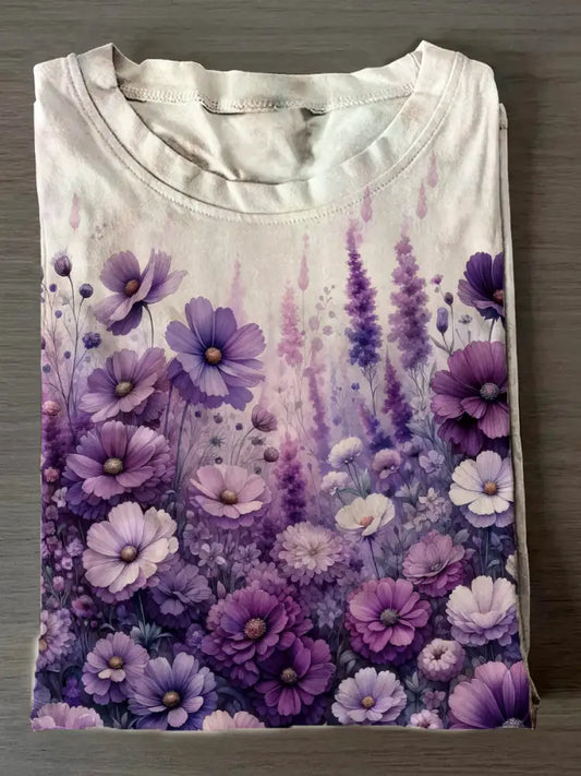 Women’s Purple Floral Print T-Shirt As picture / S