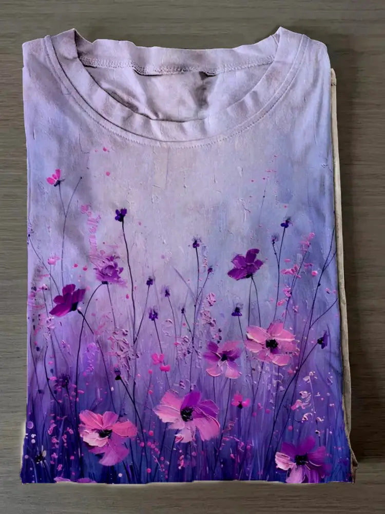 Women’s Purple Floral Print T-Shirt As picture / S