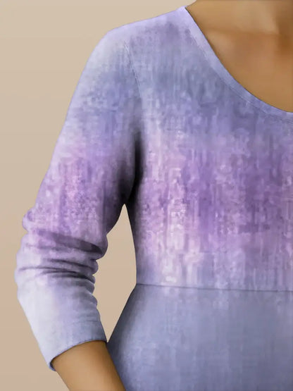 Women’s Purple Flowers Gradient Print Alzheimer’s Awareness Support Dress Women’s Clothing