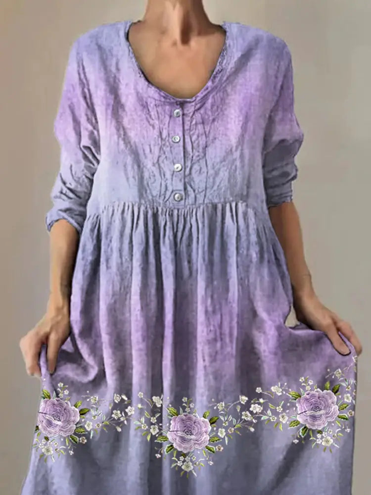 Women’s Purple Flowers Gradient Print Alzheimer’s Awareness Support Dress Women’s Clothing