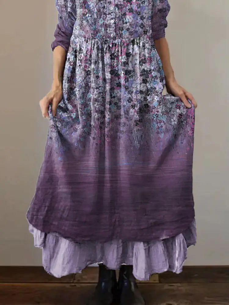 Women’s Purple Flowers Gradient Print Alzheimer’s Awareness Support Dress Women’s Clothing