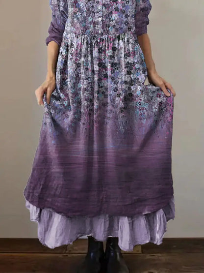 Women’s Purple Flowers Gradient Print Alzheimer’s Awareness Support Dress Women’s Clothing
