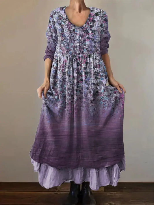 Women’s Purple Flowers Gradient Print Alzheimer’s Awareness Support Dress Deep Purple / S Women’s Clothing