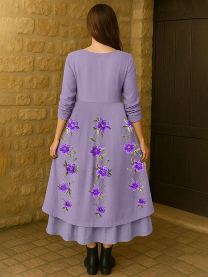 Women’s Purple Flowers Print Alzheimer’s Awareness Support Dress Women’s Clothing
