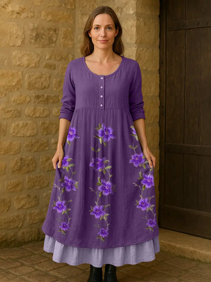 Women’s Purple Flowers Print Alzheimer’s Awareness Support Dress Women’s Clothing