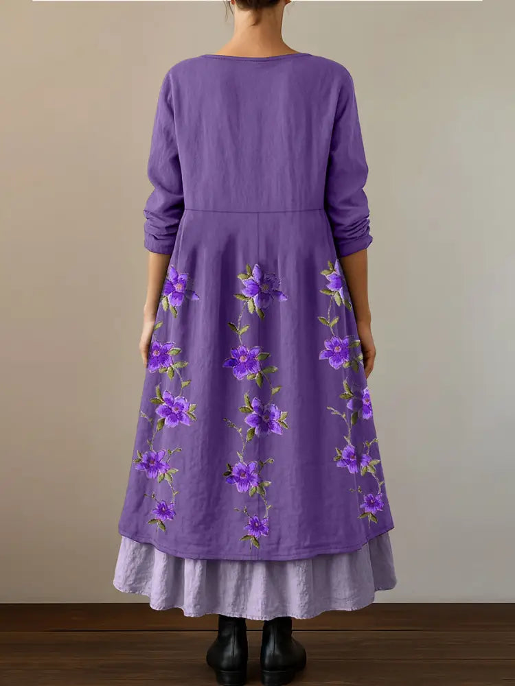 Women’s Purple Flowers Print Alzheimer’s Awareness Support Dress Women’s Clothing