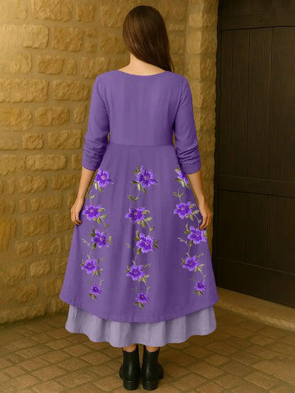 Women’s Purple Flowers Print Alzheimer’s Awareness Support Dress Women’s Clothing