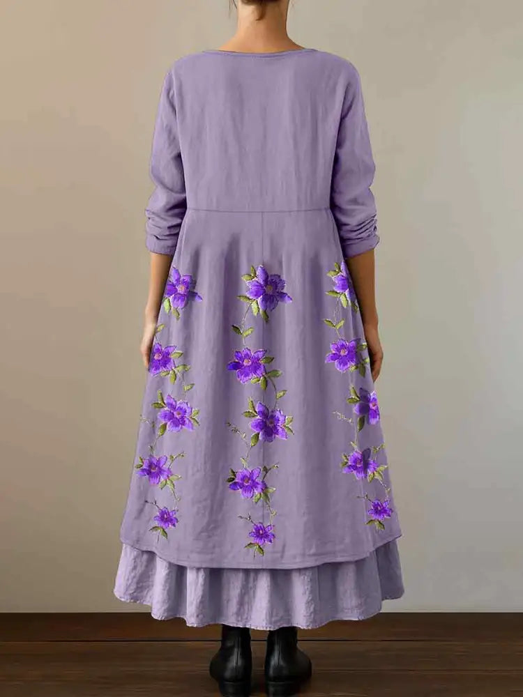 Women’s Purple Flowers Print Alzheimer’s Awareness Support Dress Women’s Clothing
