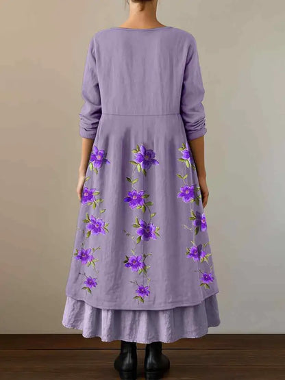 Women’s Purple Flowers Print Alzheimer’s Awareness Support Dress Women’s Clothing