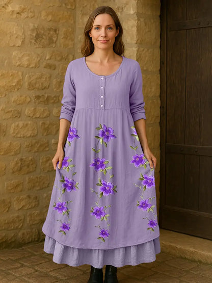 Women’s Purple Flowers Print Alzheimer’s Awareness Support Dress Women’s Clothing