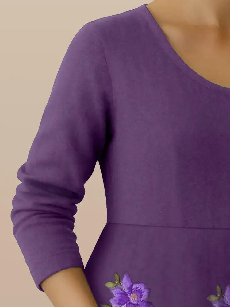 Women’s Purple Flowers Print Alzheimer’s Awareness Support Dress Women’s Clothing