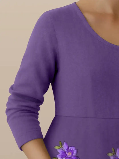 Women’s Purple Flowers Print Alzheimer’s Awareness Support Dress Women’s Clothing