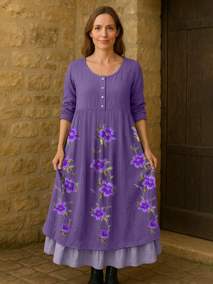 Women’s Purple Flowers Print Alzheimer’s Awareness Support Dress Women’s Clothing
