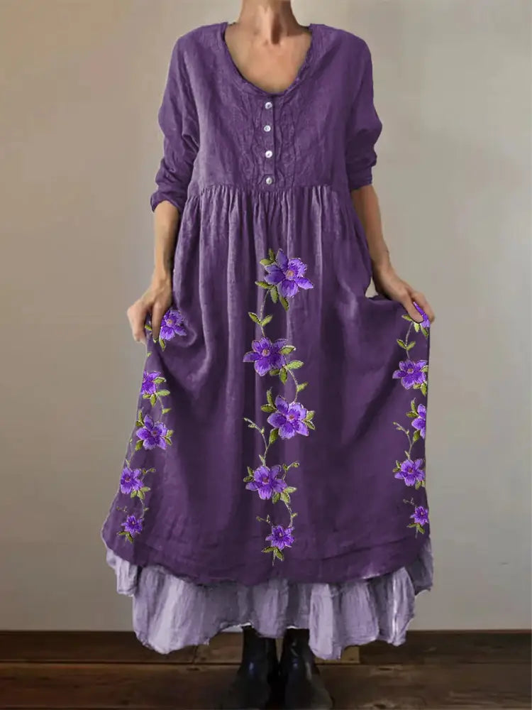 Women’s Purple Flowers Print Alzheimer’s Awareness Support Dress Deep Purple / S Women’s Clothing