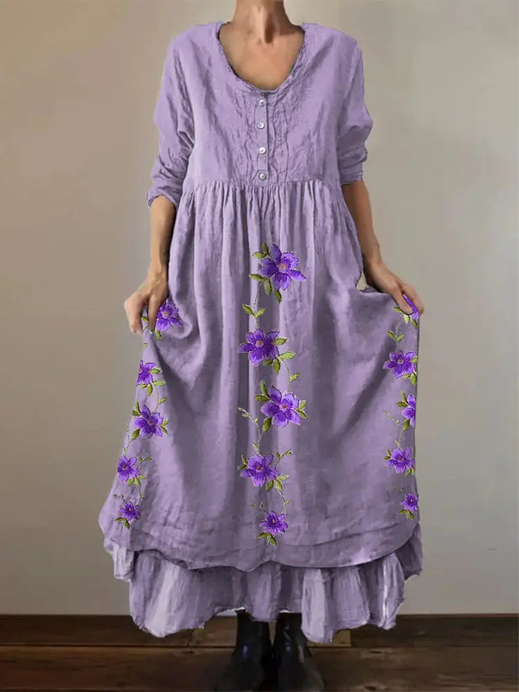 Women’s Purple Flowers Print Alzheimer’s Awareness Support Dress Lavender / S Women’s Clothing
