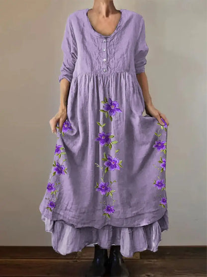 Women’s Purple Flowers Print Alzheimer’s Awareness Support Dress Lavender / S Women’s Clothing
