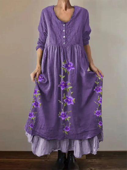 Women’s Purple Flowers Print Alzheimer’s Awareness Support Dress Purple / S Women’s Clothing