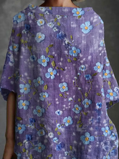 Women’s Purple Forget-Me-Not Floral Print Alzheimer’s Awareness Support Shirt Women’s Clothing