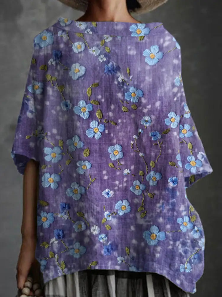 Women’s Purple Forget-Me-Not Floral Print Alzheimer’s Awareness Support Shirt Purple / S Women’s Clothing