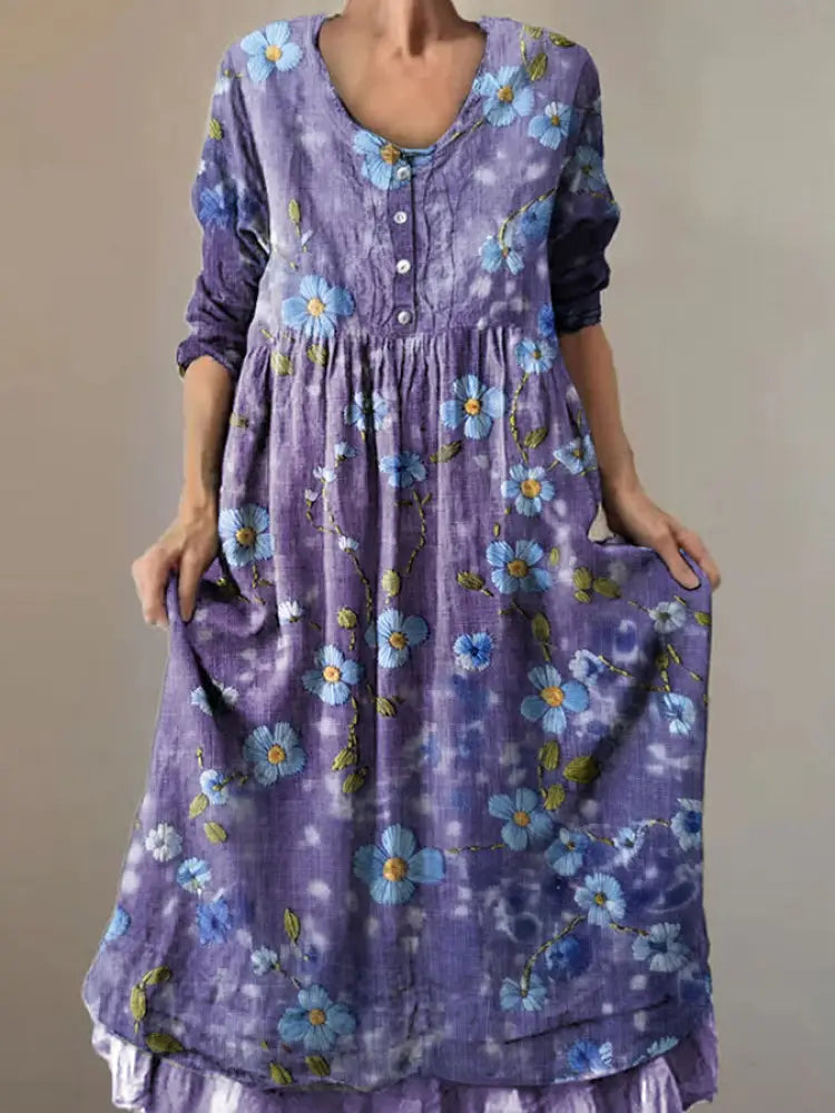Women’s Purple Forget Me Not Print Alzheimer’s Awareness Dress