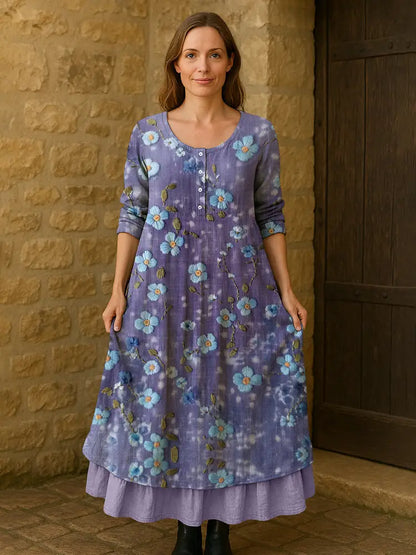 Women’s Purple Forget Me Not Print Alzheimer’s Awareness Dress