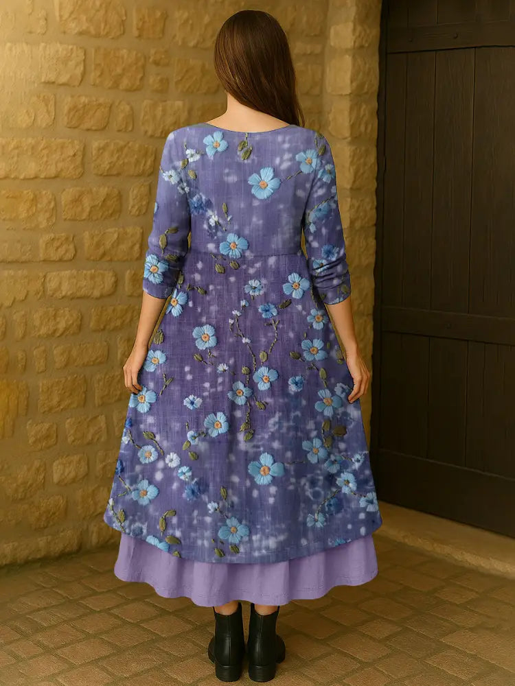 Women’s Purple Forget Me Not Print Alzheimer’s Awareness Dress
