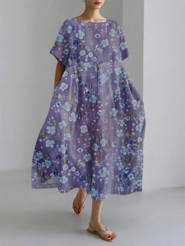 Women’s Purple Forget-Me-Not Print Alzheimer’s Awareness Dress Women’s Clothing