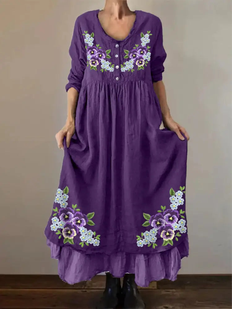 Women’s Purple Forget Me Not Print Alzheimer’s Awareness Dress Deep Purple / S