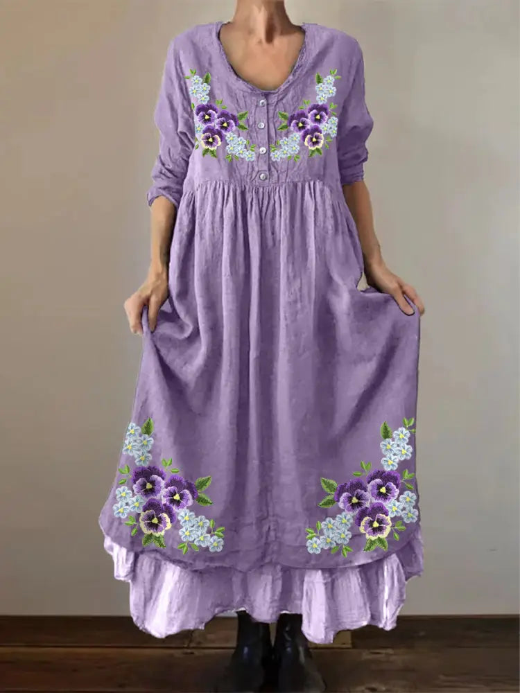 Women’s Purple Forget Me Not Print Alzheimer’s Awareness Dress Lavender / S