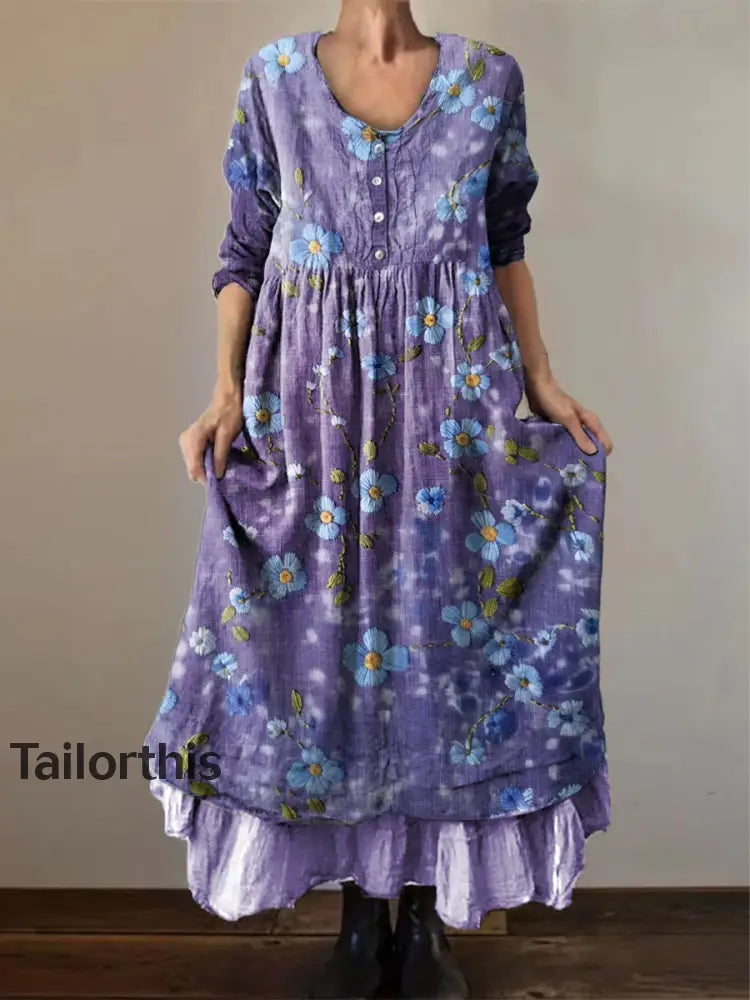 Women’s Purple Forget Me Not Print Alzheimer’s Awareness Dress Purple / S