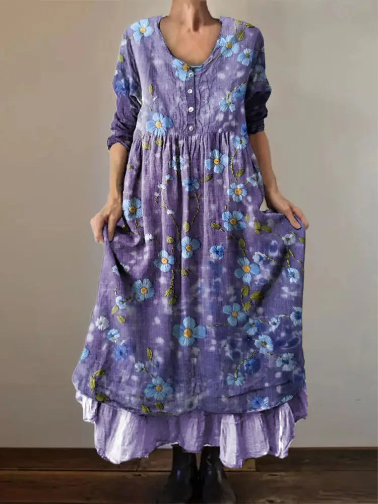 Women’s Purple Forget Me Not Print Alzheimer’s Awareness Dress Purple / S