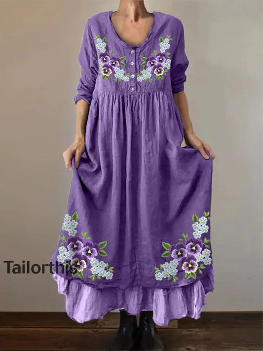 Women’s Purple Forget Me Not Print Alzheimer’s Awareness Dress Purple / S