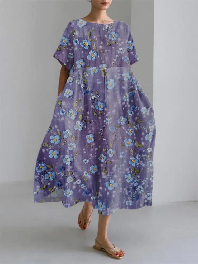 Women’s Purple Forget-Me-Not Print Alzheimer’s Awareness Dress Purple / S Women’s Clothing