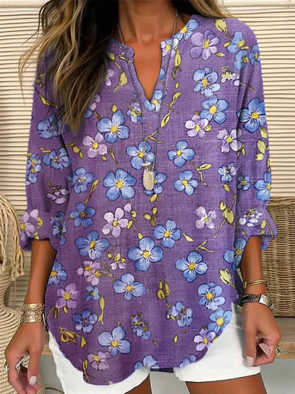 Women’s Purple Forget Me Not Print Alzheimer’s Awareness Long Sleeve Shirt Purple / S