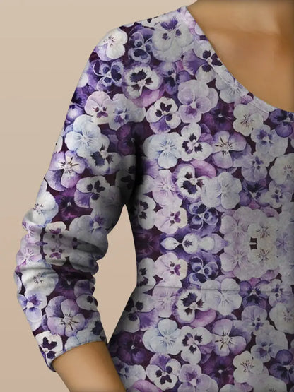 Women’s Purple Forget-Me-Not Print Alzheimer’s Awareness Support Dress Women’s Clothing