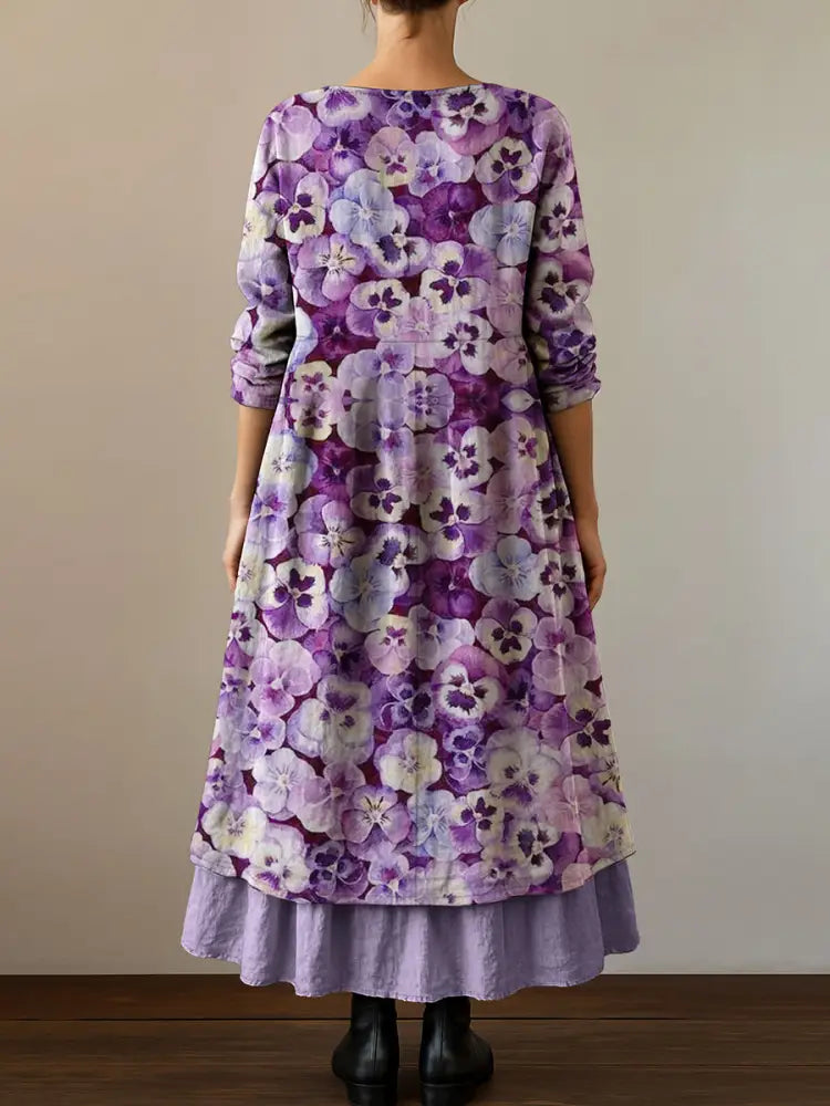 Women’s Purple Forget-Me-Not Print Alzheimer’s Awareness Support Dress Women’s Clothing
