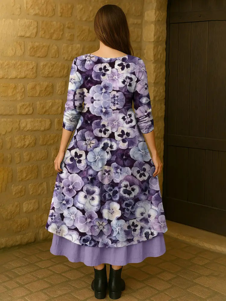 Women’s Purple Forget-Me-Not Print Alzheimer’s Awareness Support Dress Women’s Clothing