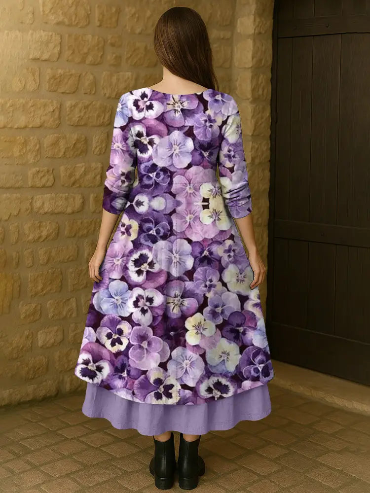 Women’s Purple Forget-Me-Not Print Alzheimer’s Awareness Support Dress Women’s Clothing