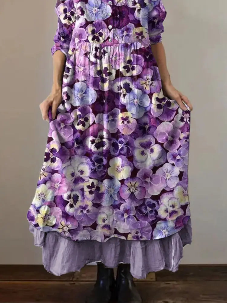 Women’s Purple Forget-Me-Not Print Alzheimer’s Awareness Support Dress Women’s Clothing