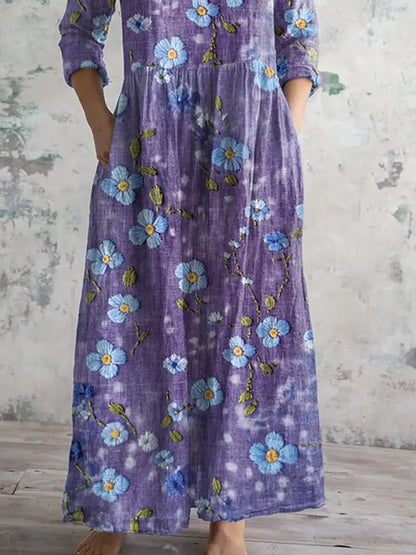 Women’s Purple Forget-Me-Not Print Alzheimer’s Awareness Support Dress Women’s Clothing