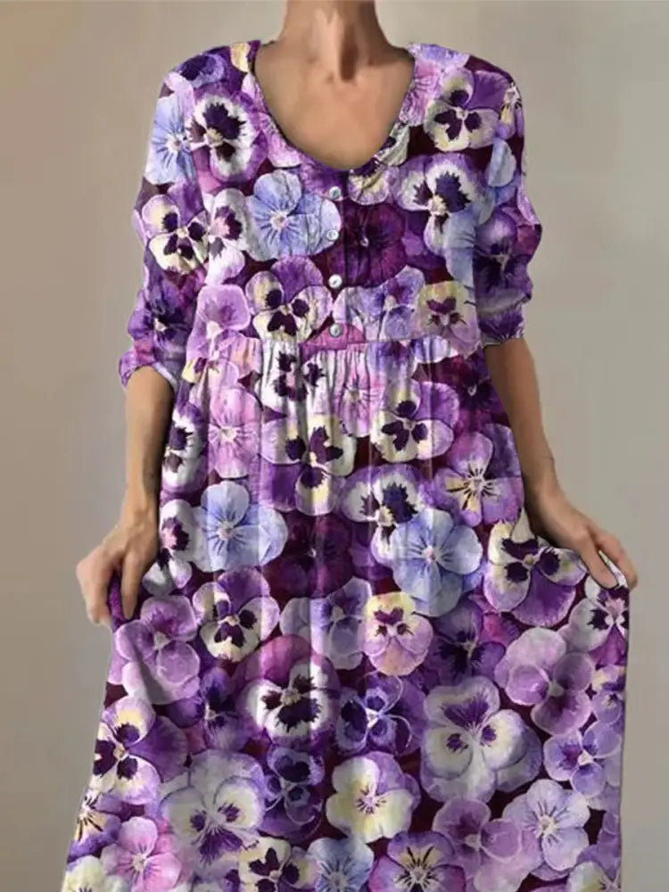 Women’s Purple Forget-Me-Not Print Alzheimer’s Awareness Support Dress Women’s Clothing
