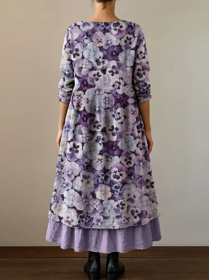 Women’s Purple Forget-Me-Not Print Alzheimer’s Awareness Support Dress Women’s Clothing