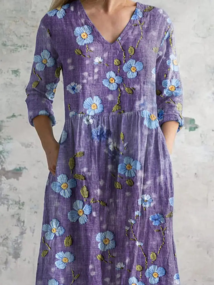 Women’s Purple Forget-Me-Not Print Alzheimer’s Awareness Support Dress Women’s Clothing