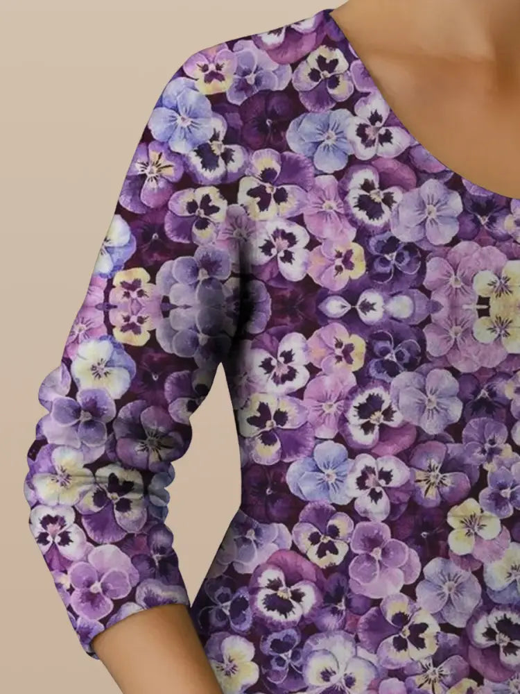 Women’s Purple Forget-Me-Not Print Alzheimer’s Awareness Support Dress Women’s Clothing