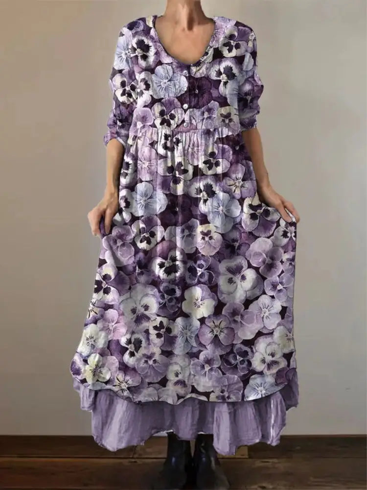 Women’s Purple Forget-Me-Not Print Alzheimer’s Awareness Support Dress Lavender / S Women’s Clothing