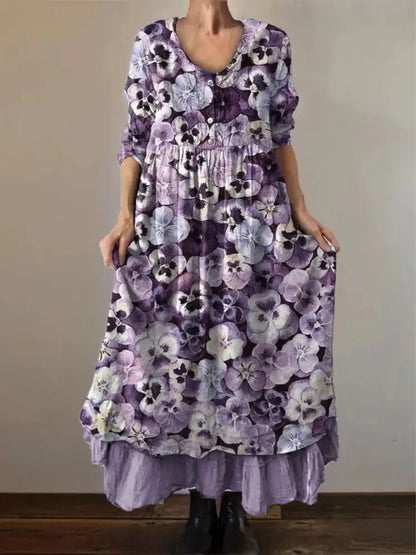 Women’s Purple Forget-Me-Not Print Alzheimer’s Awareness Support Dress Lavender / S Women’s Clothing
