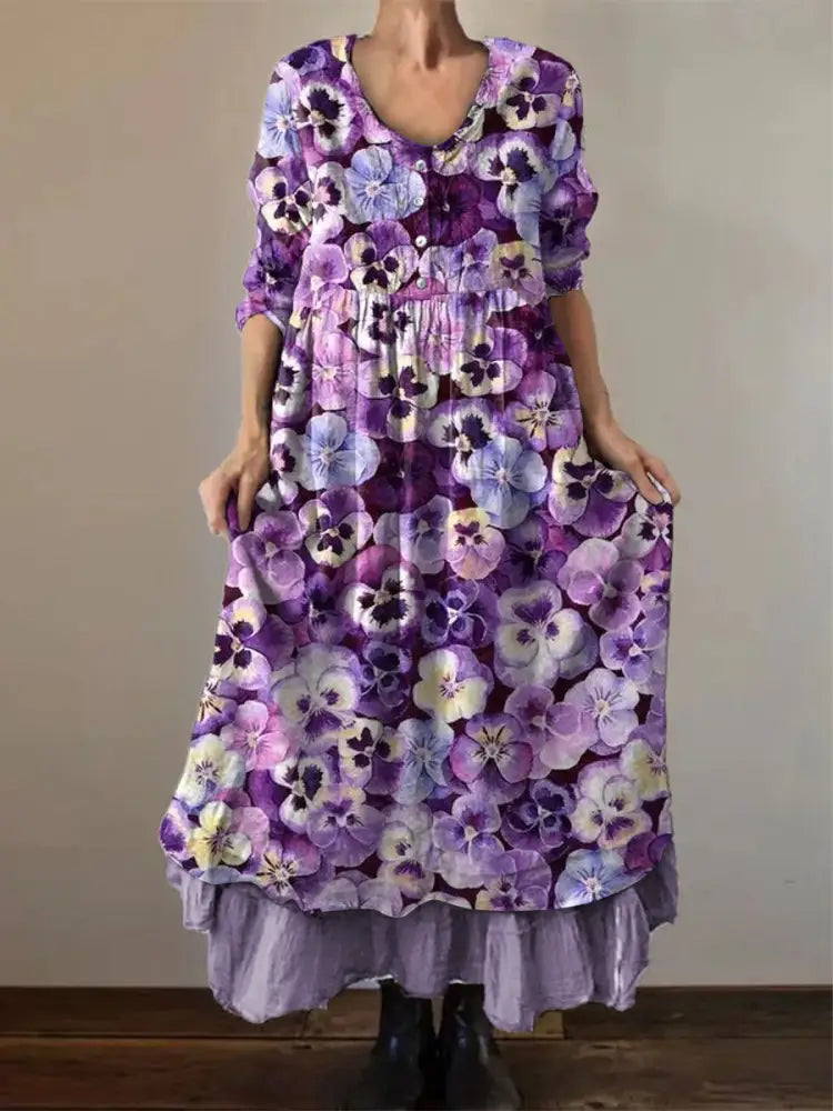 Women’s Purple Forget-Me-Not Print Alzheimer’s Awareness Support Dress Purple / S Women’s Clothing